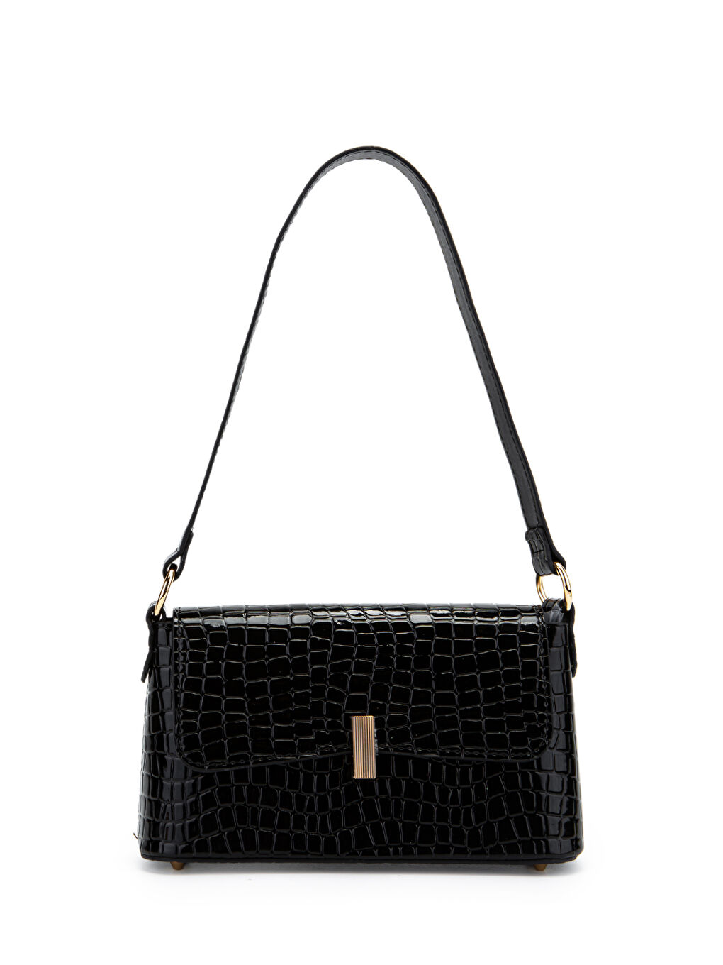 Kapaklı Baget Lara Kadın El Ve Omuz Çanta Siyah Croco