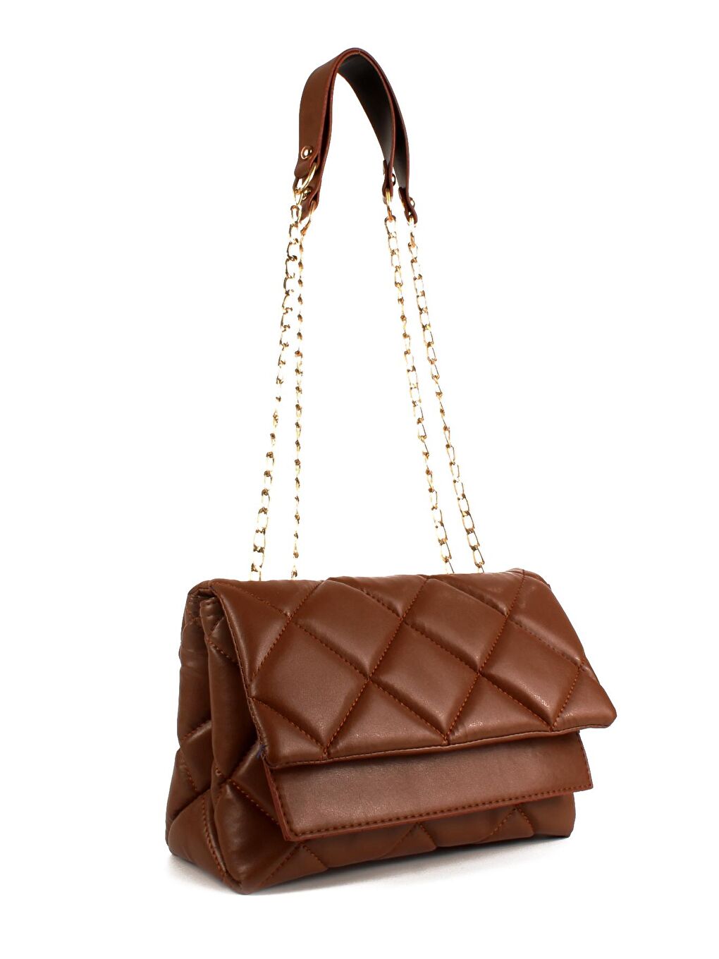 Kahverengi Kadın Üç Bölmeli Zincir Suni Deri Askılı Kapitoneli Omuz Çantası (1701)-2