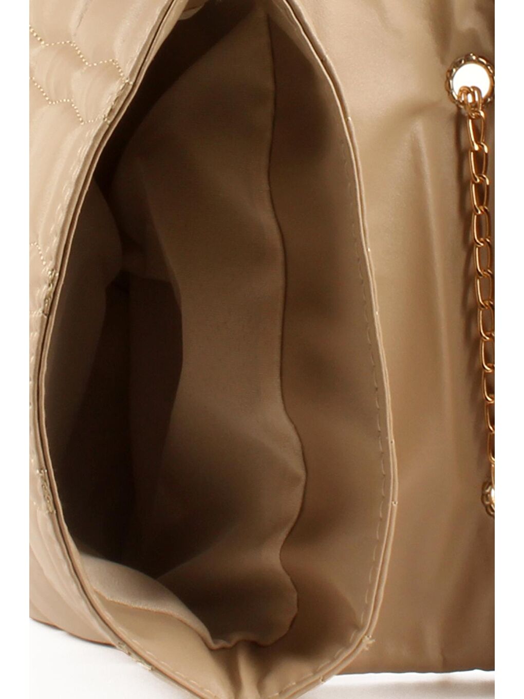 Bej Kadın Zincir Askılı Nakışlı Kilitli Kapama Omuz Çantası (20713)-2