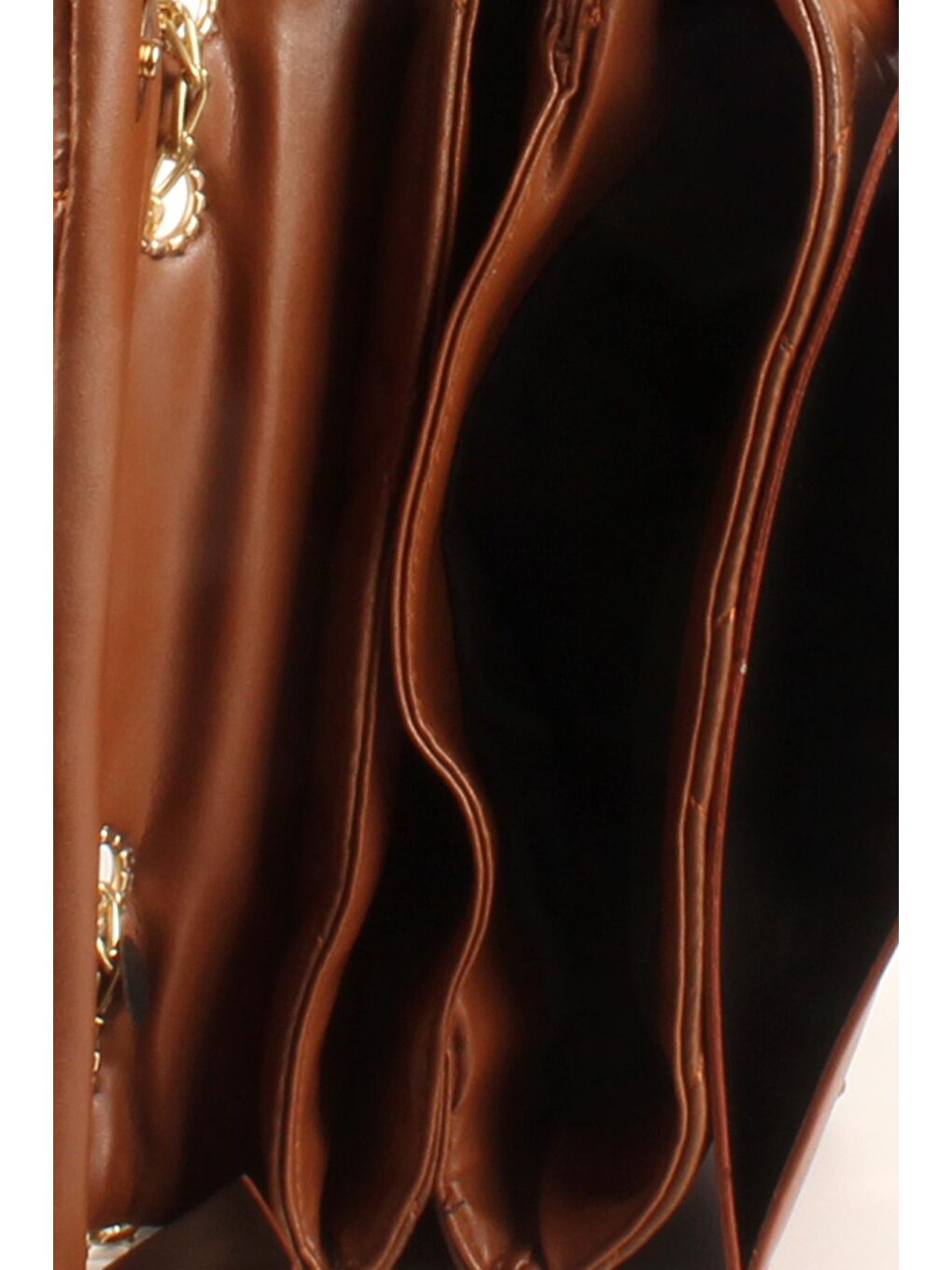 Kahverengi Kadın Üç Bölmeli Zincir Suni Deri Askılı Kapitoneli Omuz Çantası (1701)-3