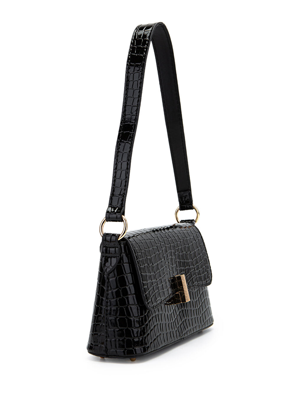 Kapaklı Baget Lara Kadın El Ve Omuz Çanta Siyah Croco-1