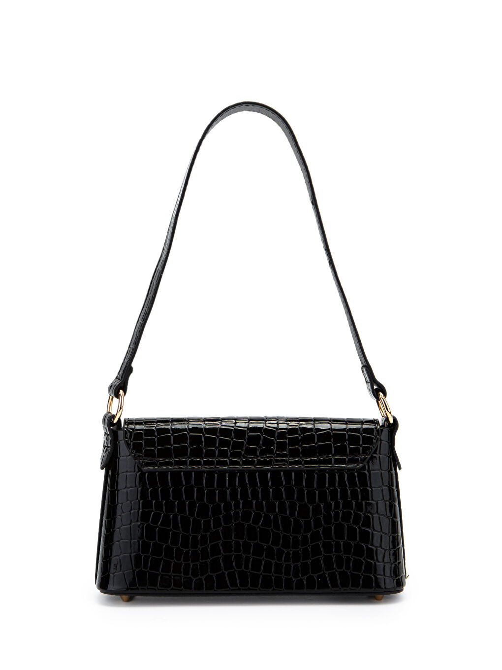 Kapaklı Baget Lara Kadın El Ve Omuz Çanta Siyah Croco-2