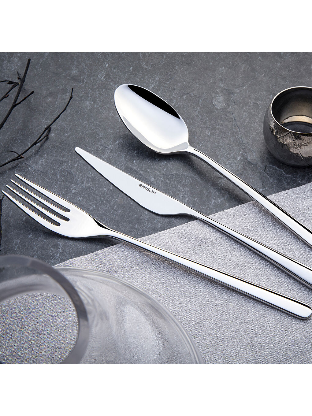 Gri Elegance Bello 84 Parça 12 Kişilik Çatal Kaşık Bıçak Seti Lüks Kutulu-10