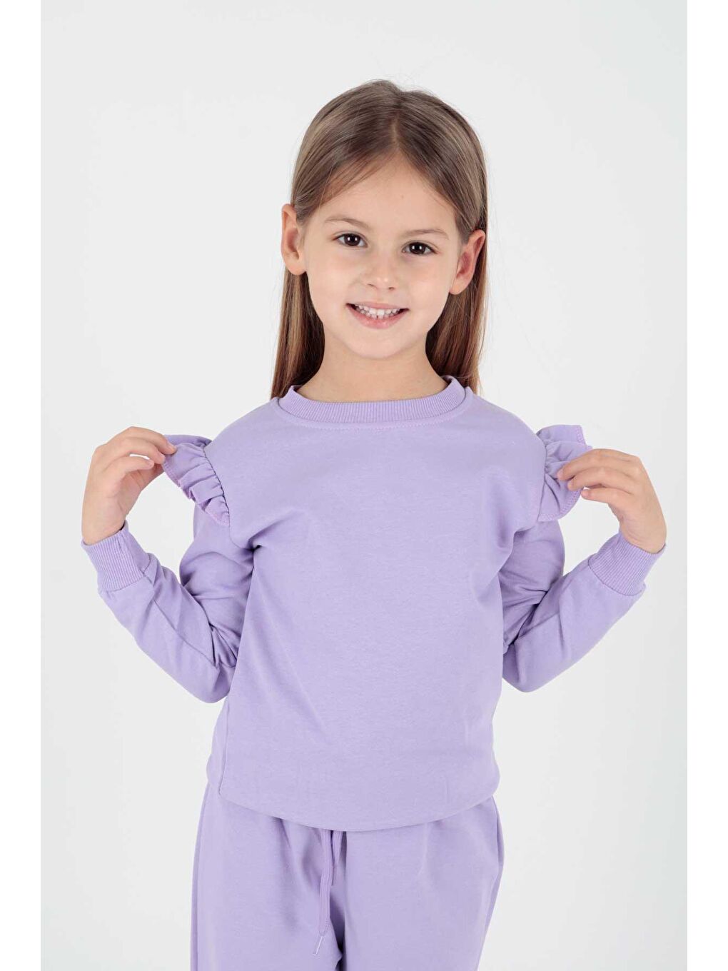 Lila Kız Çocuk Fırfırlı Eşofman Takımı Ak2203-1
