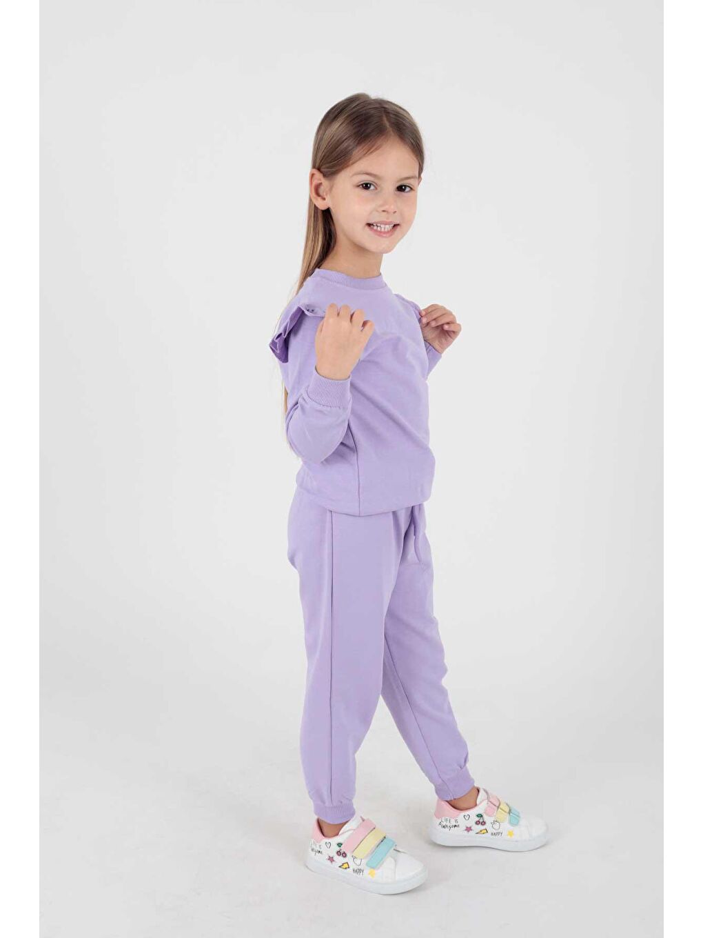 Lila Kız Çocuk Fırfırlı Eşofman Takımı Ak2203-2