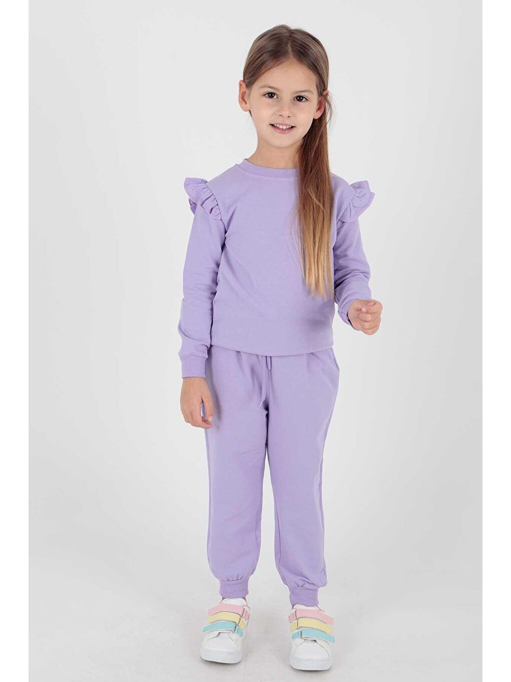 Lila Kız Çocuk Fırfırlı Eşofman Takımı Ak2203-4