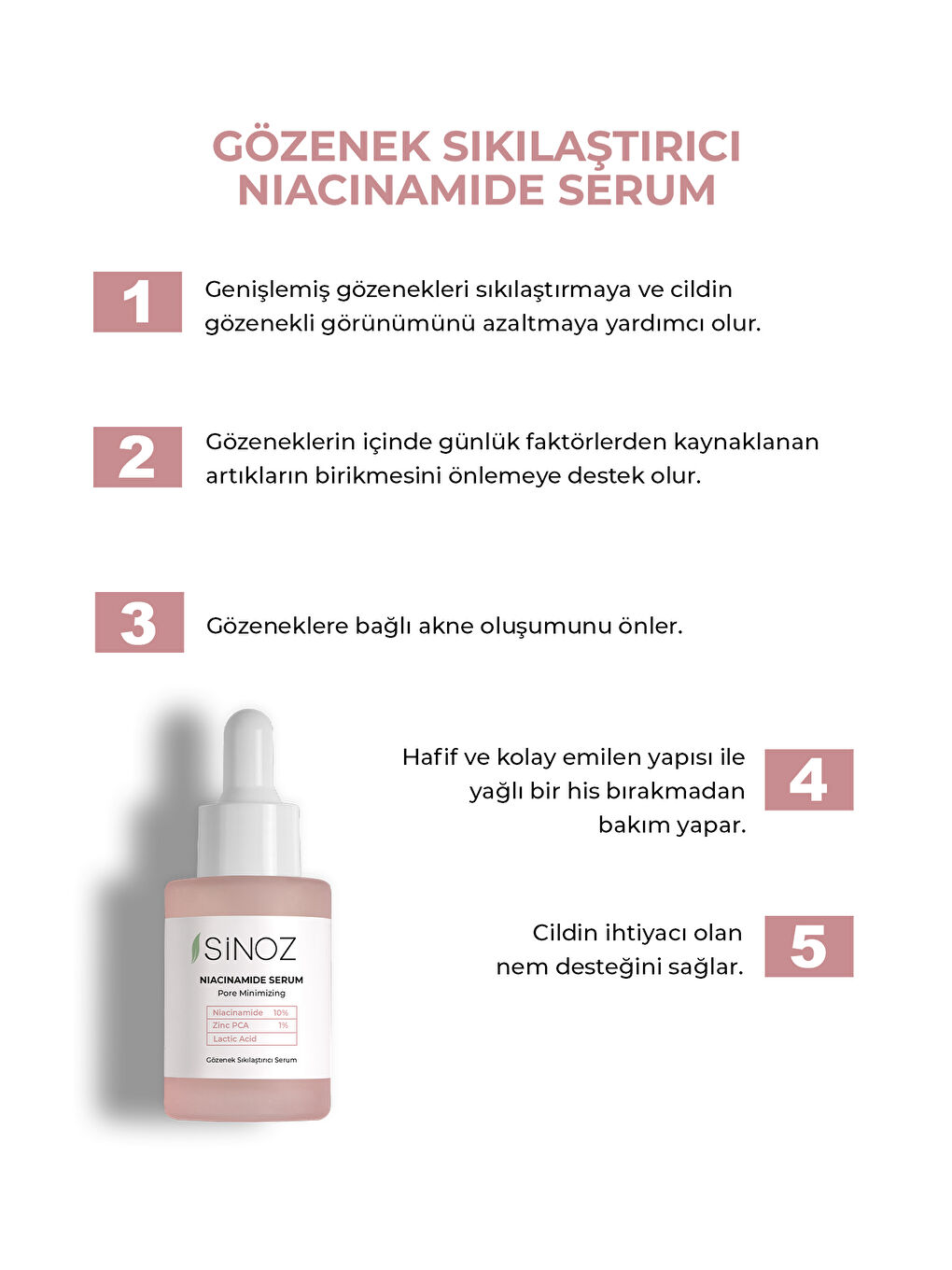 Sinoz Gözenek Sıkılaştırıcı Sebum Dengeleyici Sivilce Karşıtı Serum Niacinamide 10% + Zinc Pca 1% 30 Ml - 1