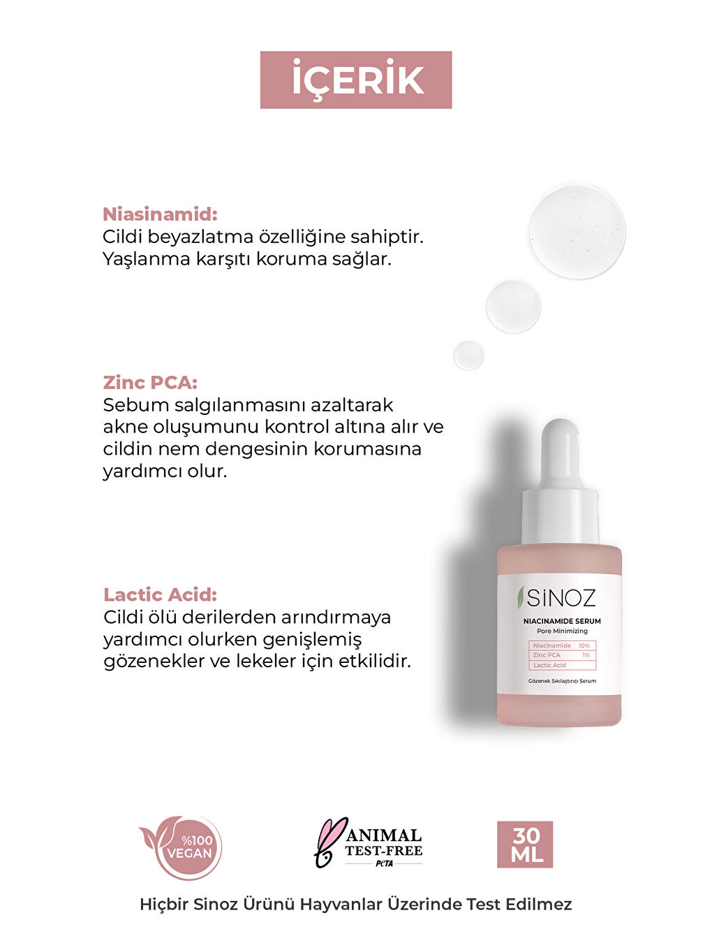 Sinoz Gözenek Sıkılaştırıcı Sebum Dengeleyici Sivilce Karşıtı Serum Niacinamide 10% + Zinc Pca 1% 30 Ml - 2