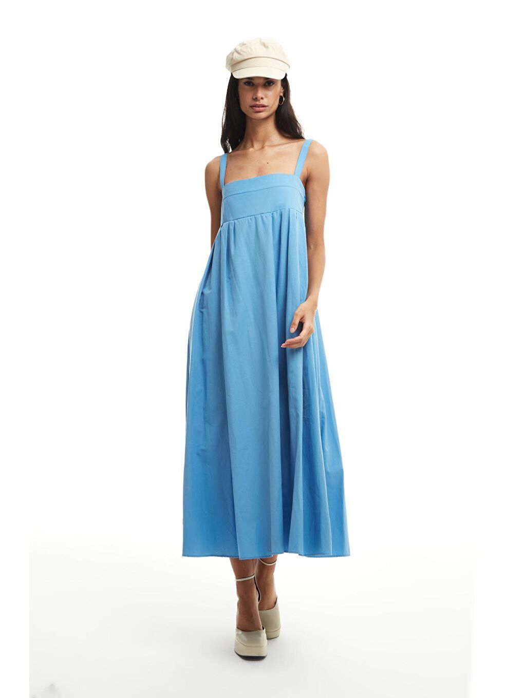 Askılı Uzun Elbise Mavi