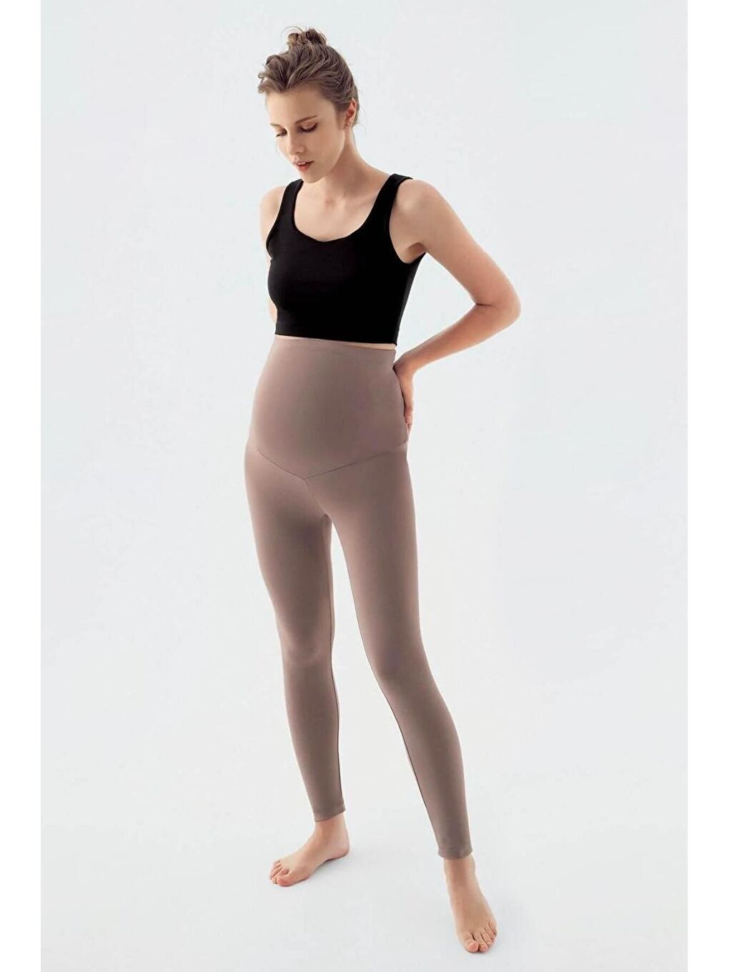 Bej Termal Şardonlu Sıcak Tutan Esnek Beli Ayarlanabilir Kışlık Hamile Tayt T10-1