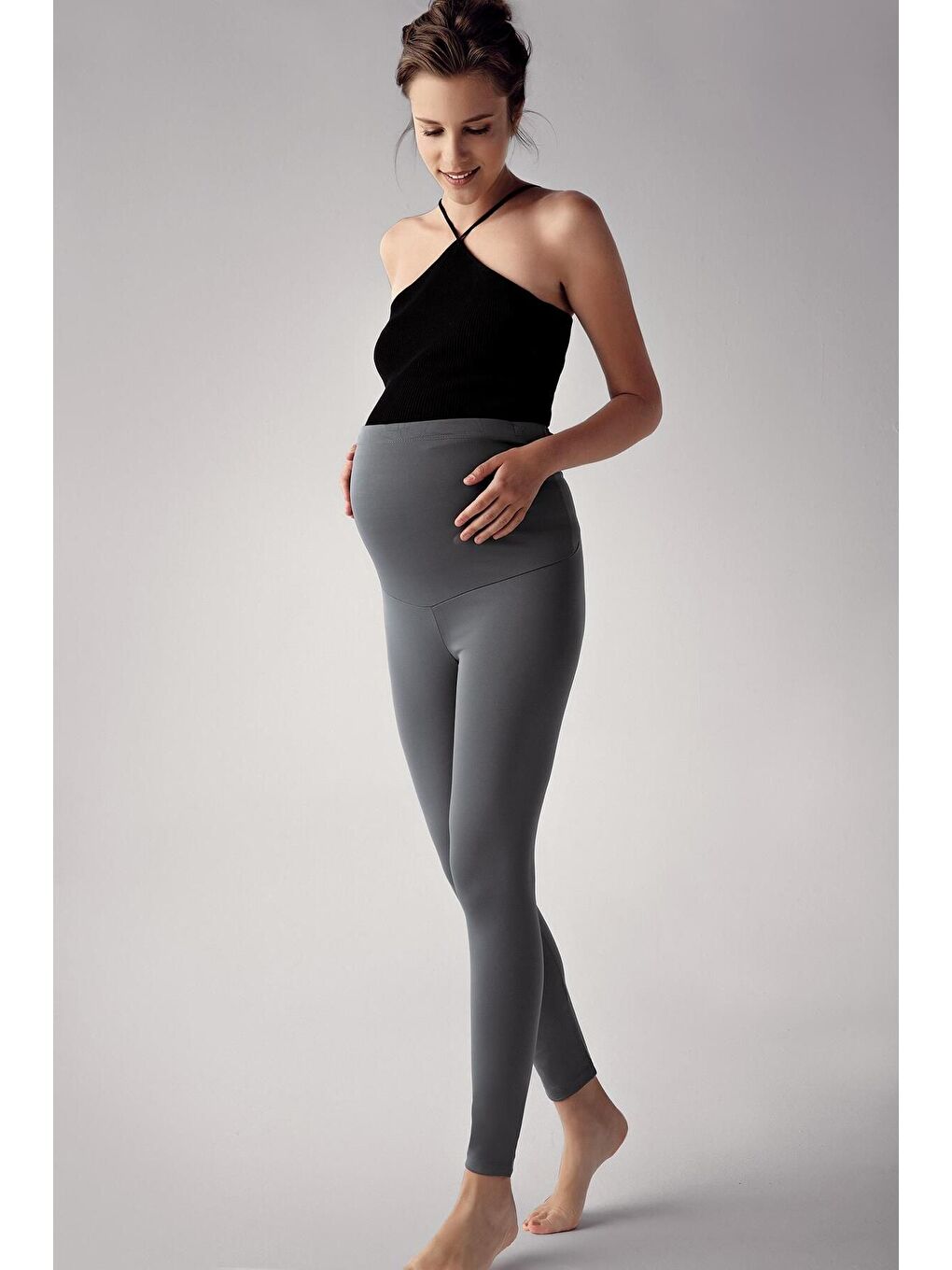 Antrasit Termal Şardonlu Sıcak Tutan Esnek Beli Ayarlanabilir Kışlık Hamile Tayt T10-1