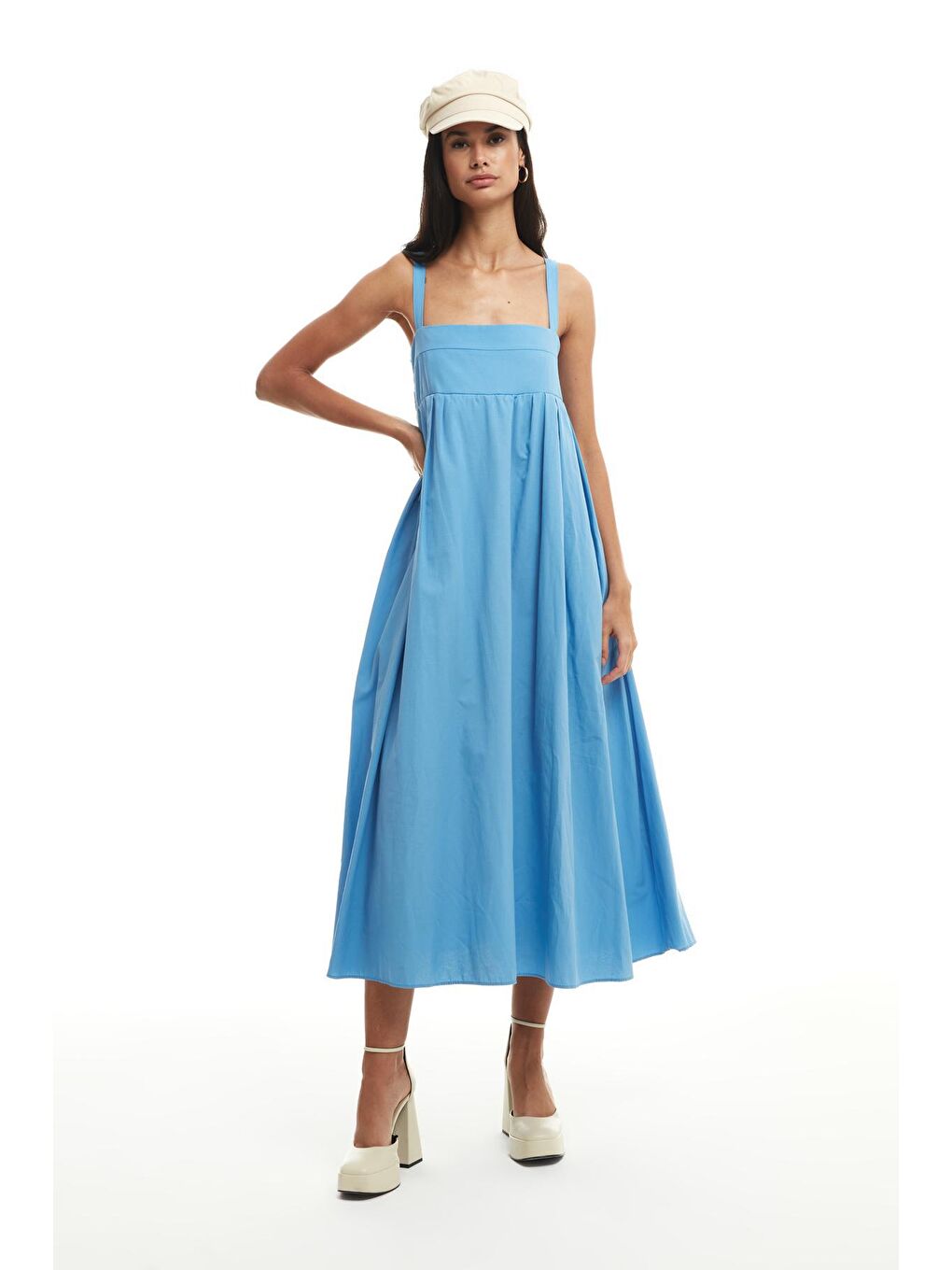 Askılı Uzun Elbise Mavi-2