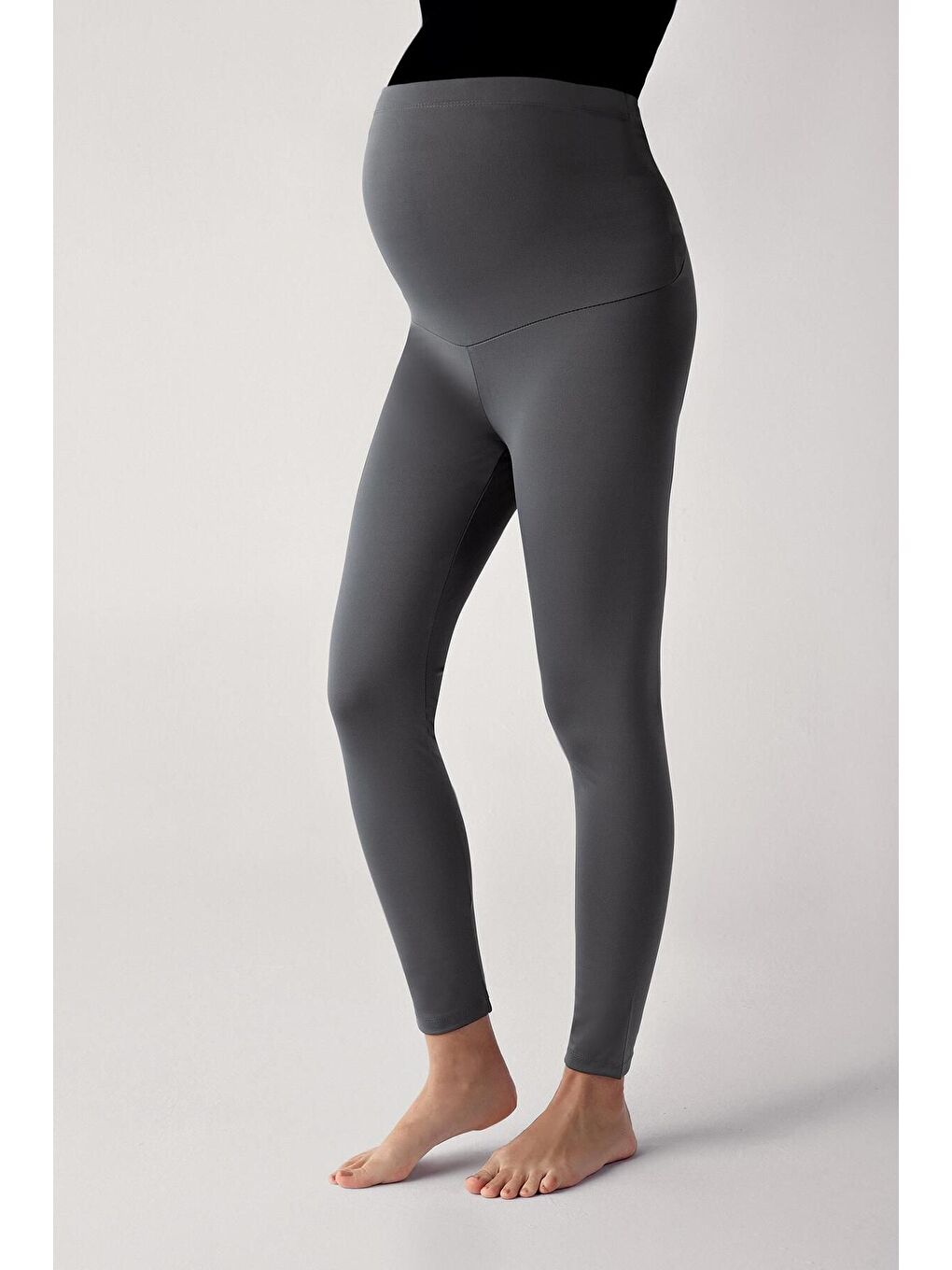 Antrasit Termal Şardonlu Sıcak Tutan Esnek Beli Ayarlanabilir Kışlık Hamile Tayt T10-4