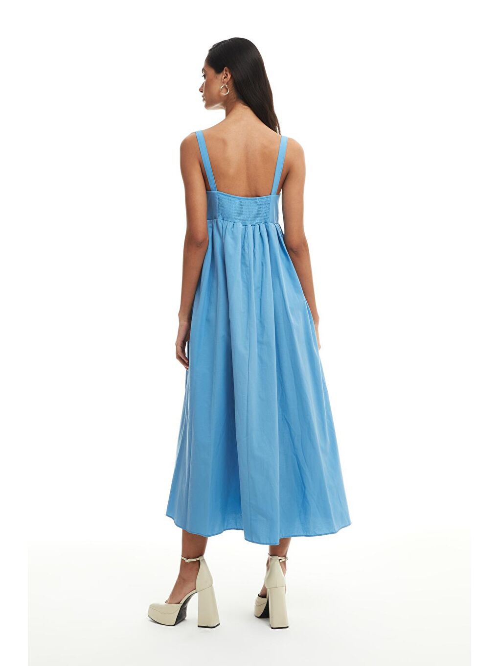 Askılı Uzun Elbise Mavi-4