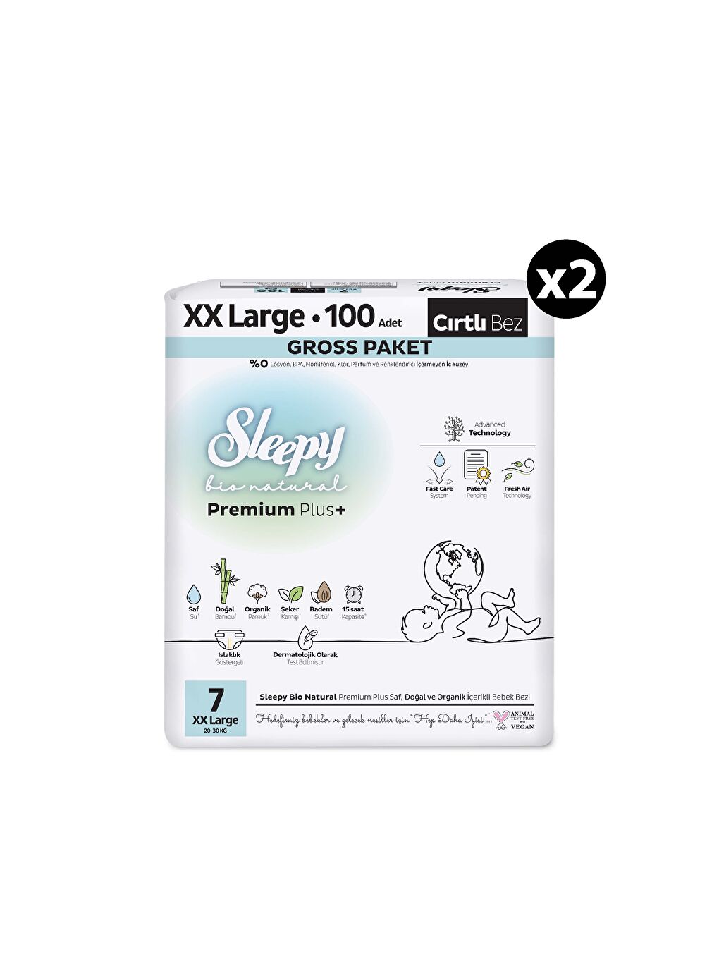 Bio Natural Premium Plus Gross Paket Bebek Bezi 7 Numara Xxlarge 200 Adet-1