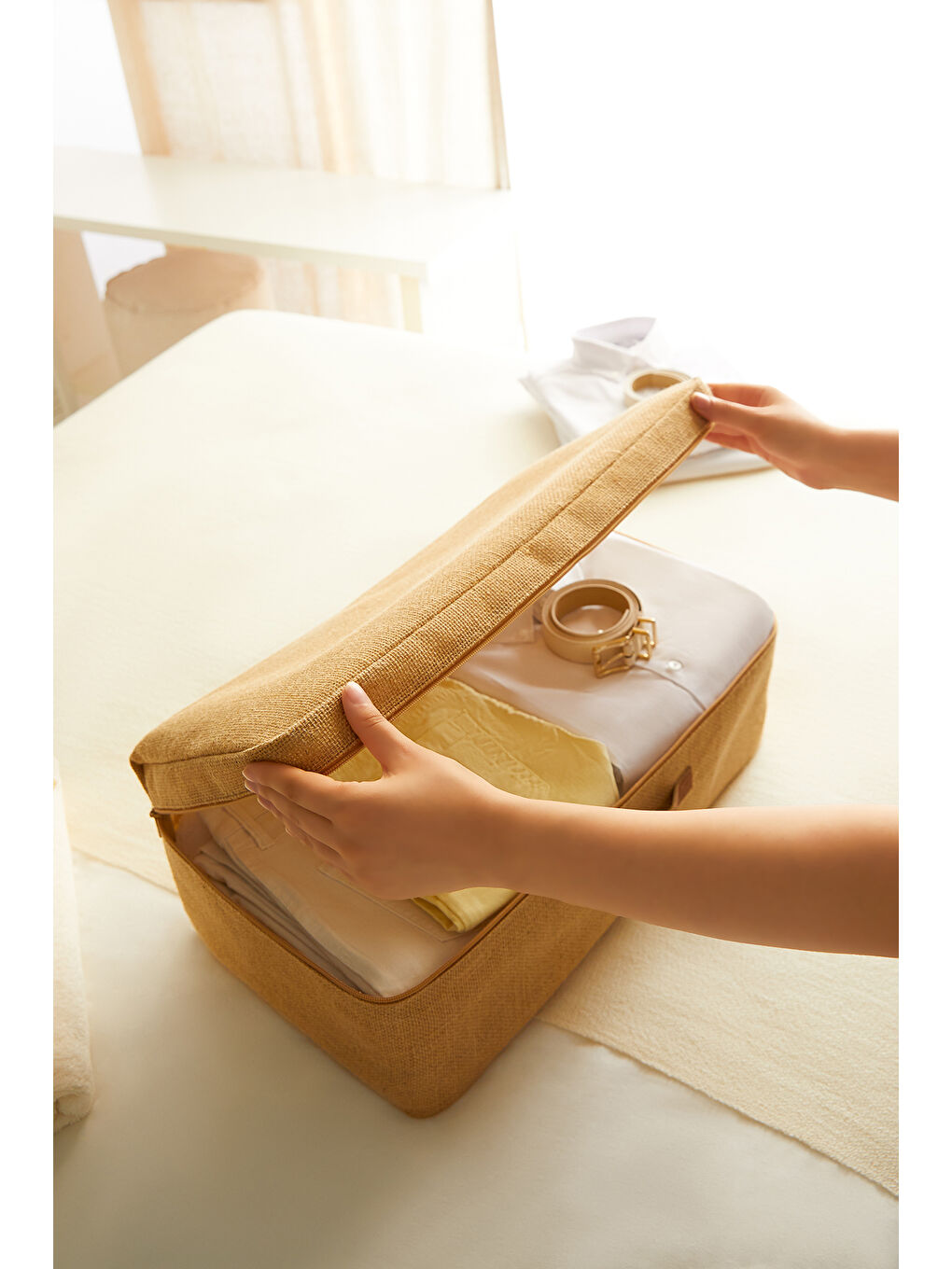 Bej 4'lü Jüt Hurç Set-2