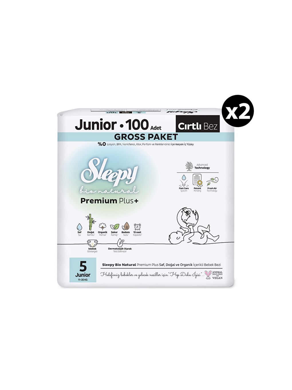 Bio Natural Premium Plus Gross Paket Bebek Bezi 5 Numara Junior 200 Adet-1