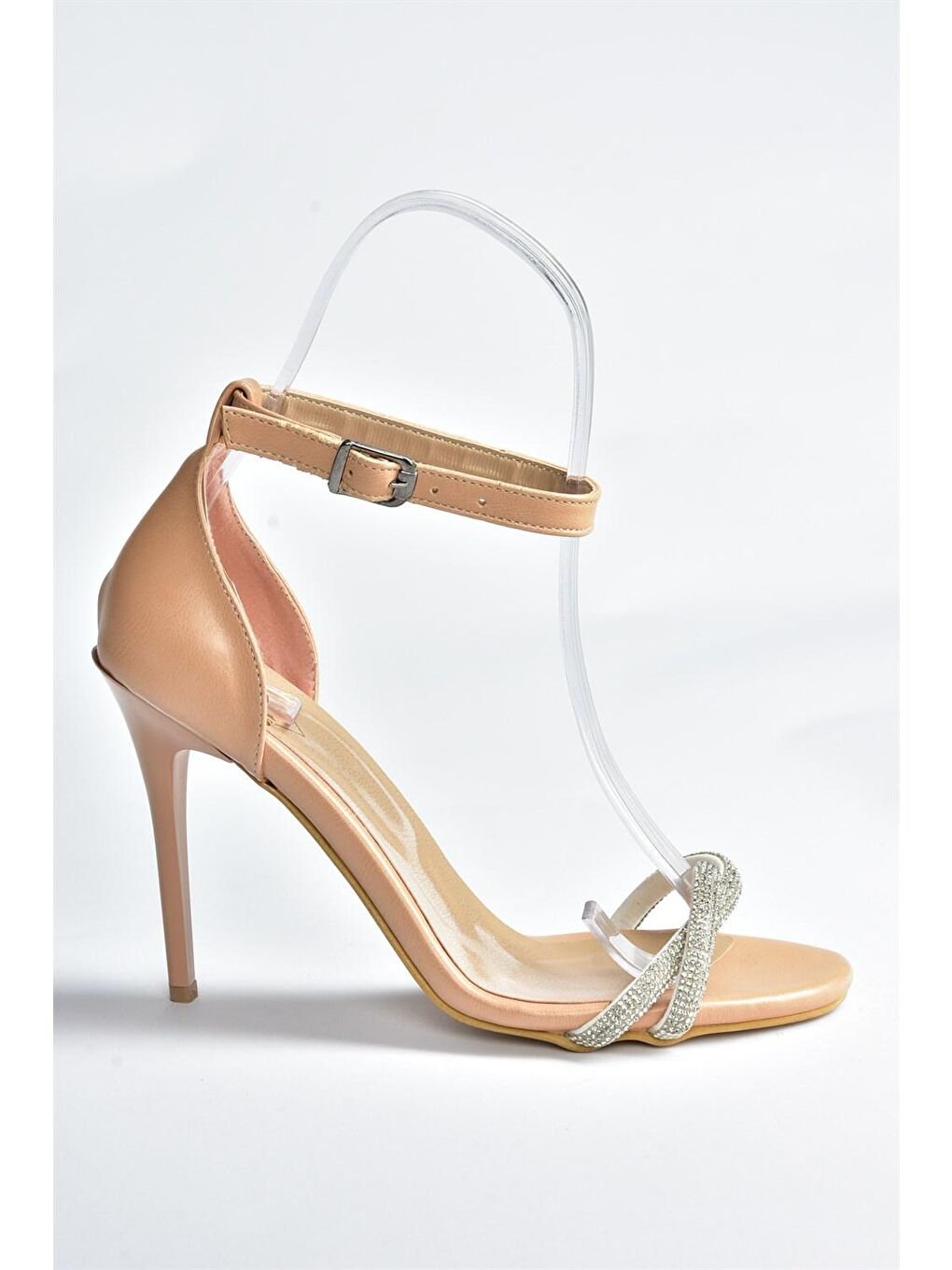 Bej Ten Taşlı İnce Topuklu Kadın Abiye Ayakkabı M752121309-4