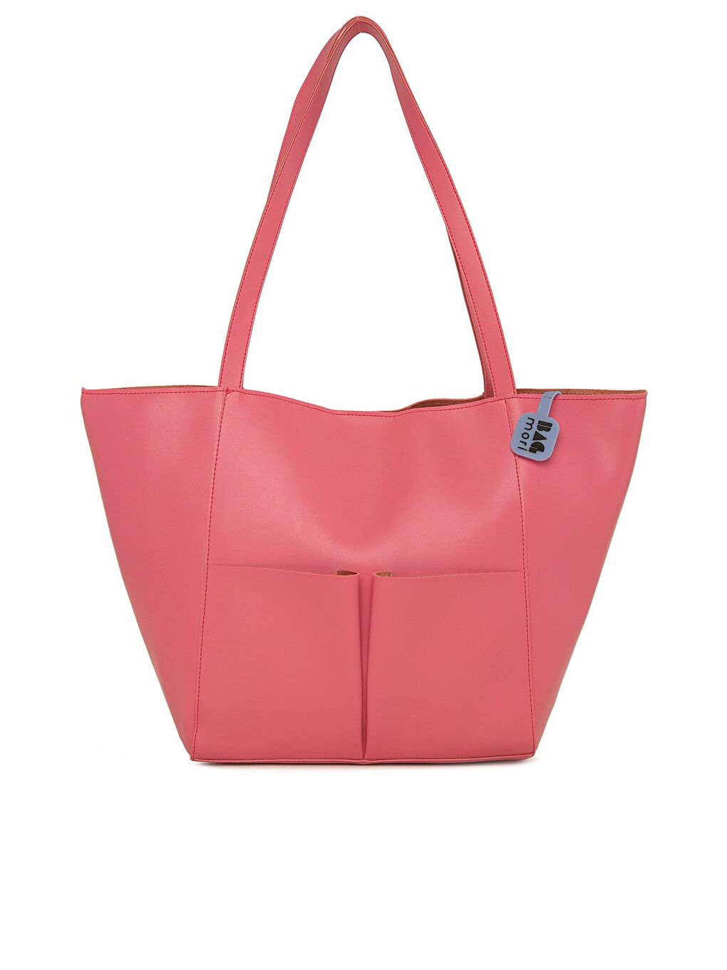 Fuşya Çift Cepli Logolu Büyük Tote Çanta