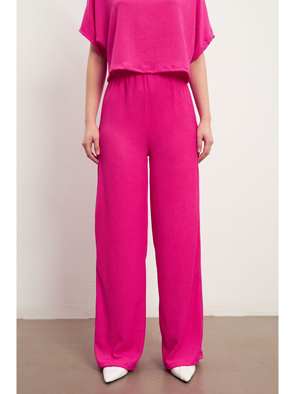 Pembe Kadın Fuşya Kısa Kollu Krinkıl Pantolon Takım-5