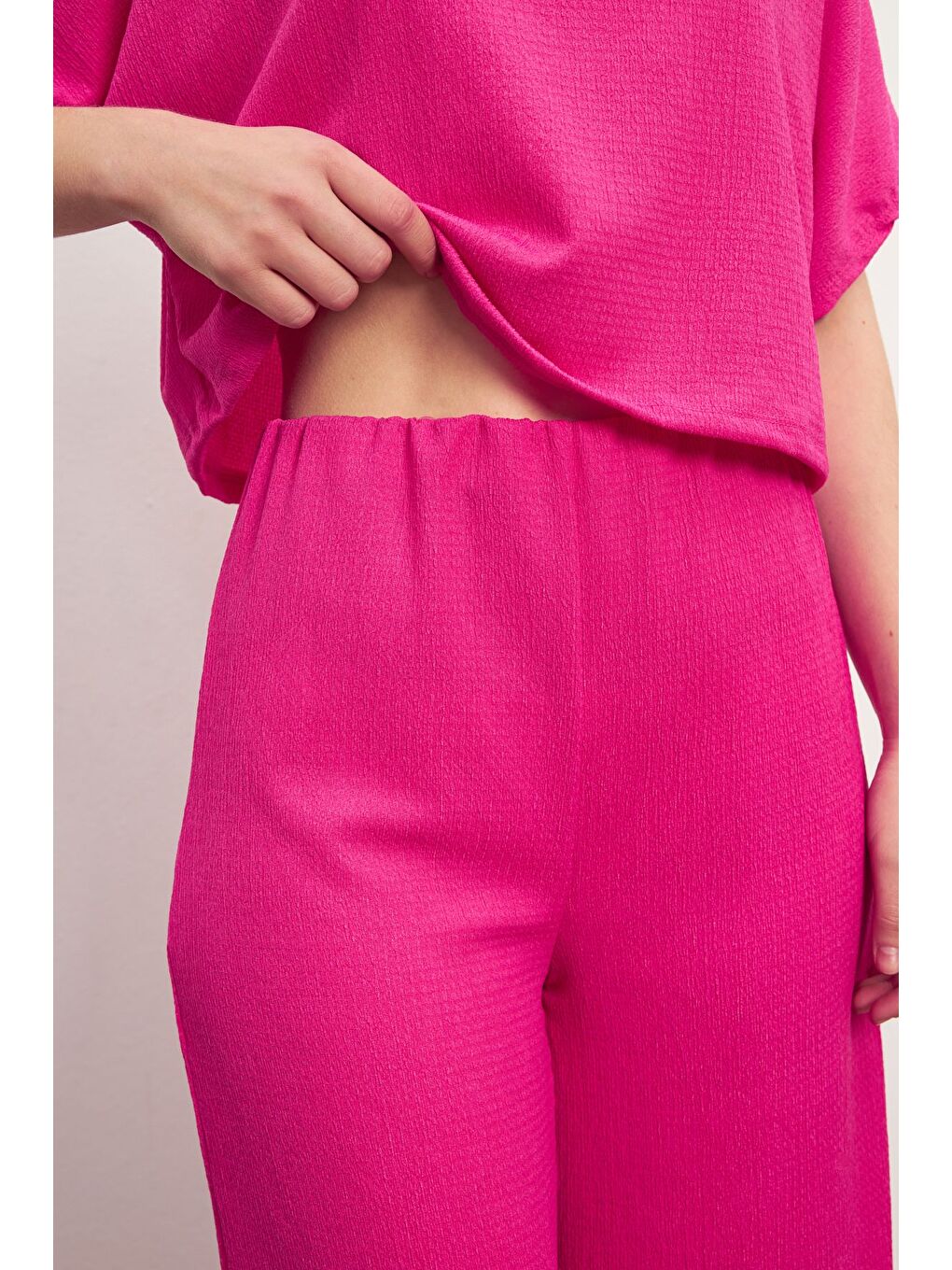 Pembe Kadın Fuşya Kısa Kollu Krinkıl Pantolon Takım-6