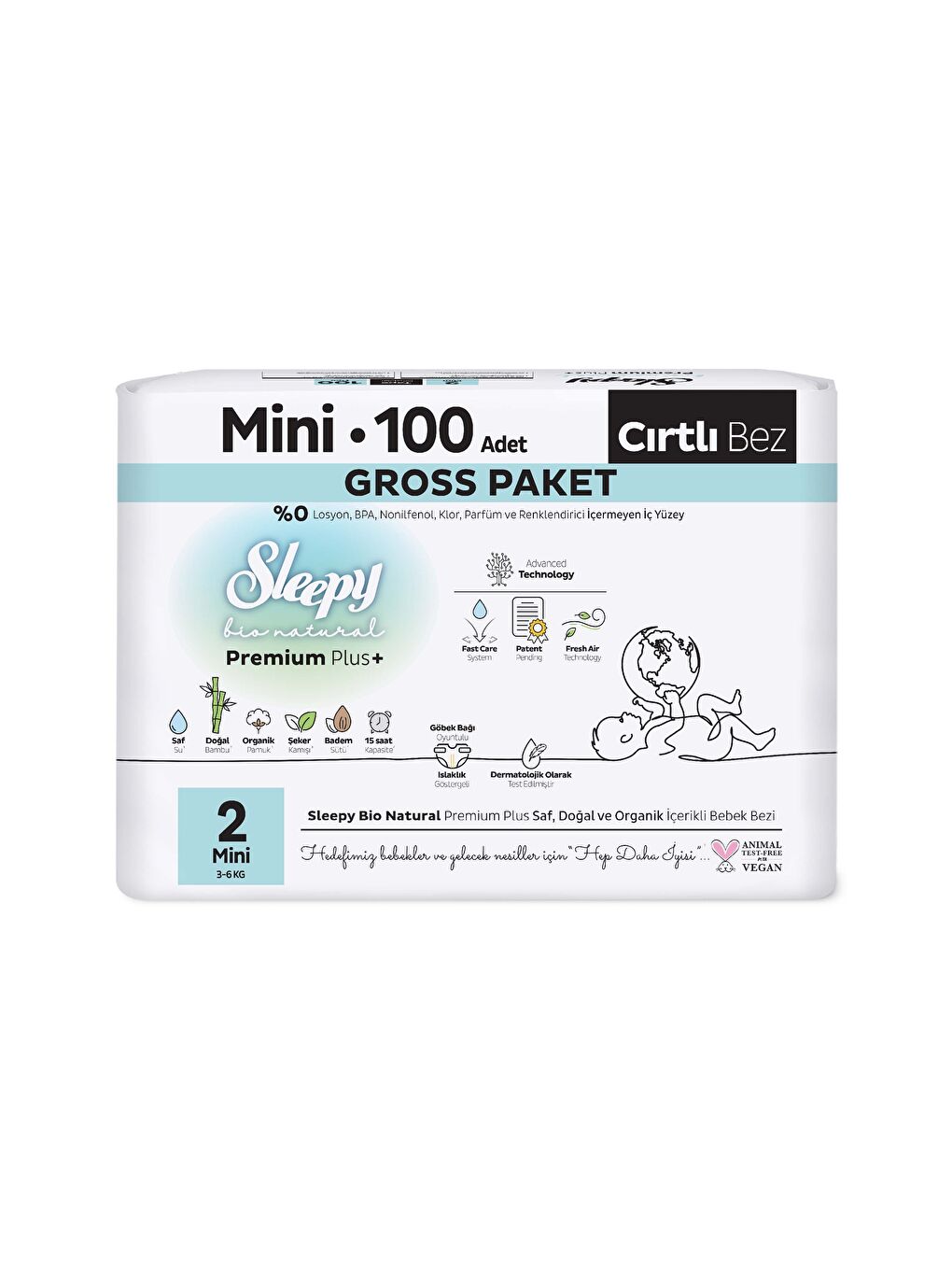 Bio Natural Premium Plus Gross Paket Bebek Bezi 2 Numara Mini 100 Adet-1