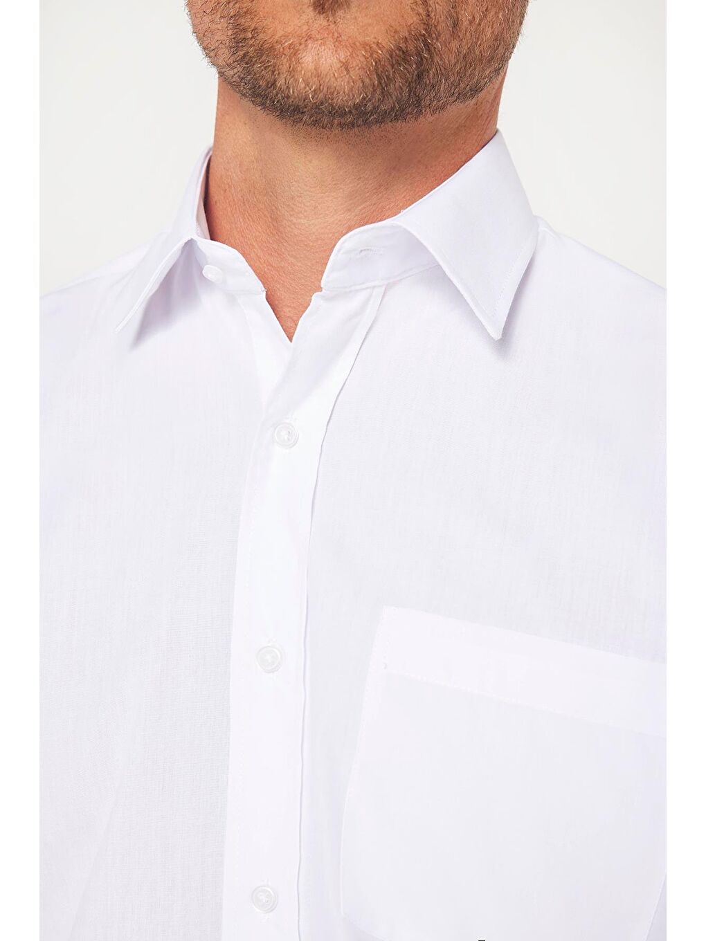 Erkek Regular Fit Klasik Kesim Pamuklu Kolay Ütü Düz Beyaz Gömlek-3