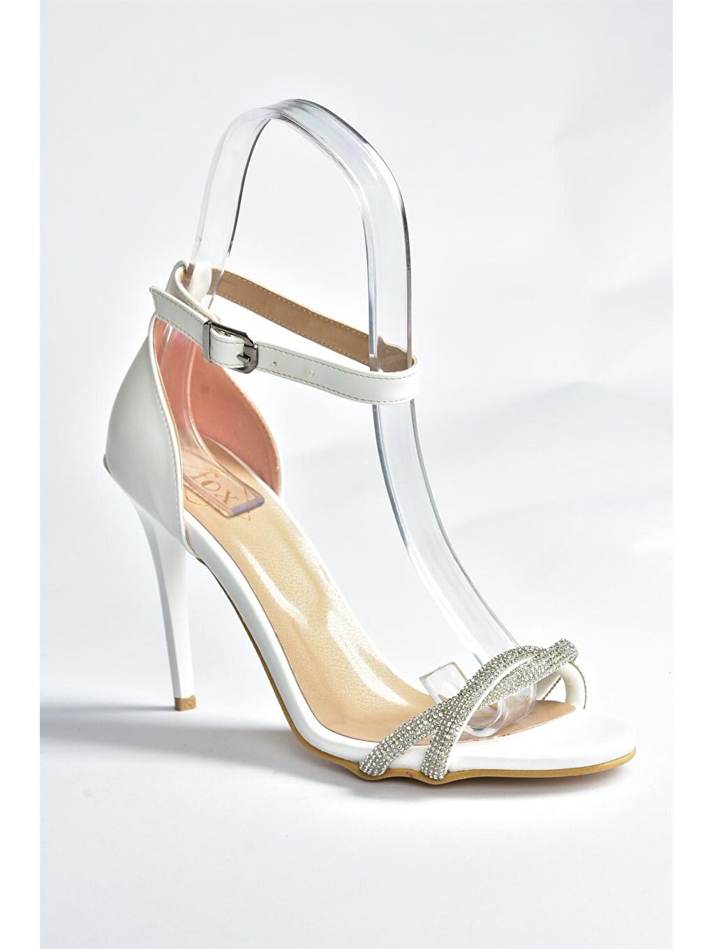 Beyaz Taşlı İnce Topuklu Kadın Abiye Ayakkabı M752121309-3