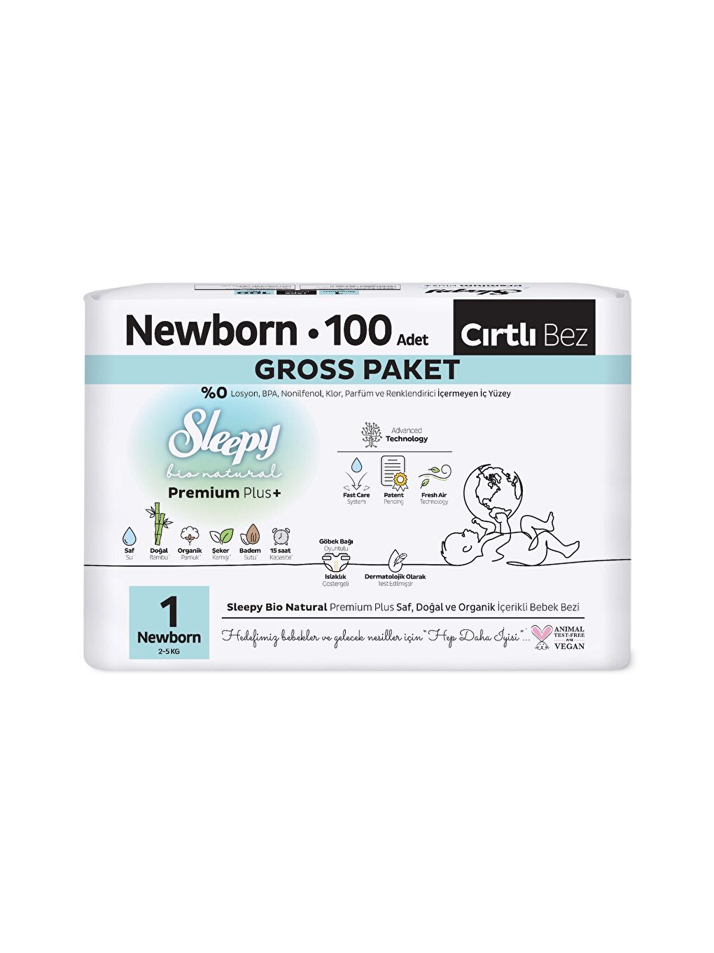 Bio Natural Premium Plus Gross Paket Bebek Bezi 1 Numara Newborn 100 Adet-1