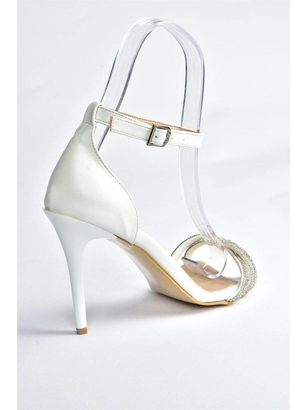 Beyaz Taşlı İnce Topuklu Kadın Abiye Ayakkabı M752121309-4
