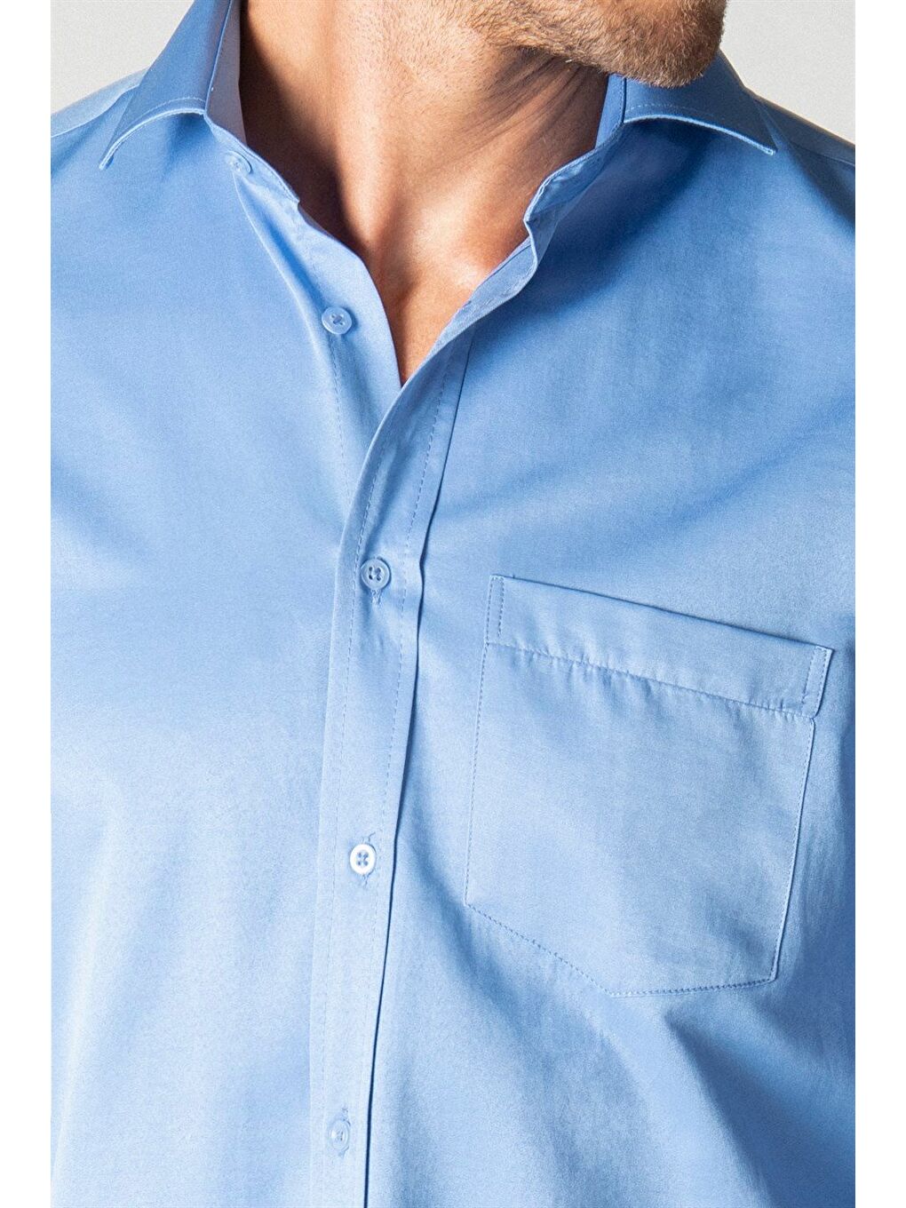 Erkek Regular Fit Klasik Kesim Pamuklu Düz Mavi Gömlek-2