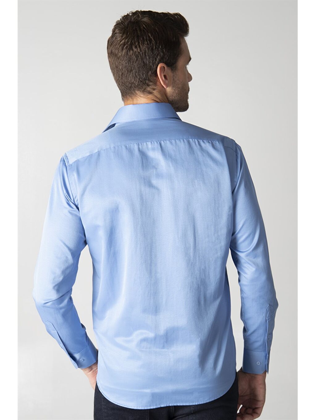 Erkek Regular Fit Klasik Kesim Pamuklu Düz Mavi Gömlek-3