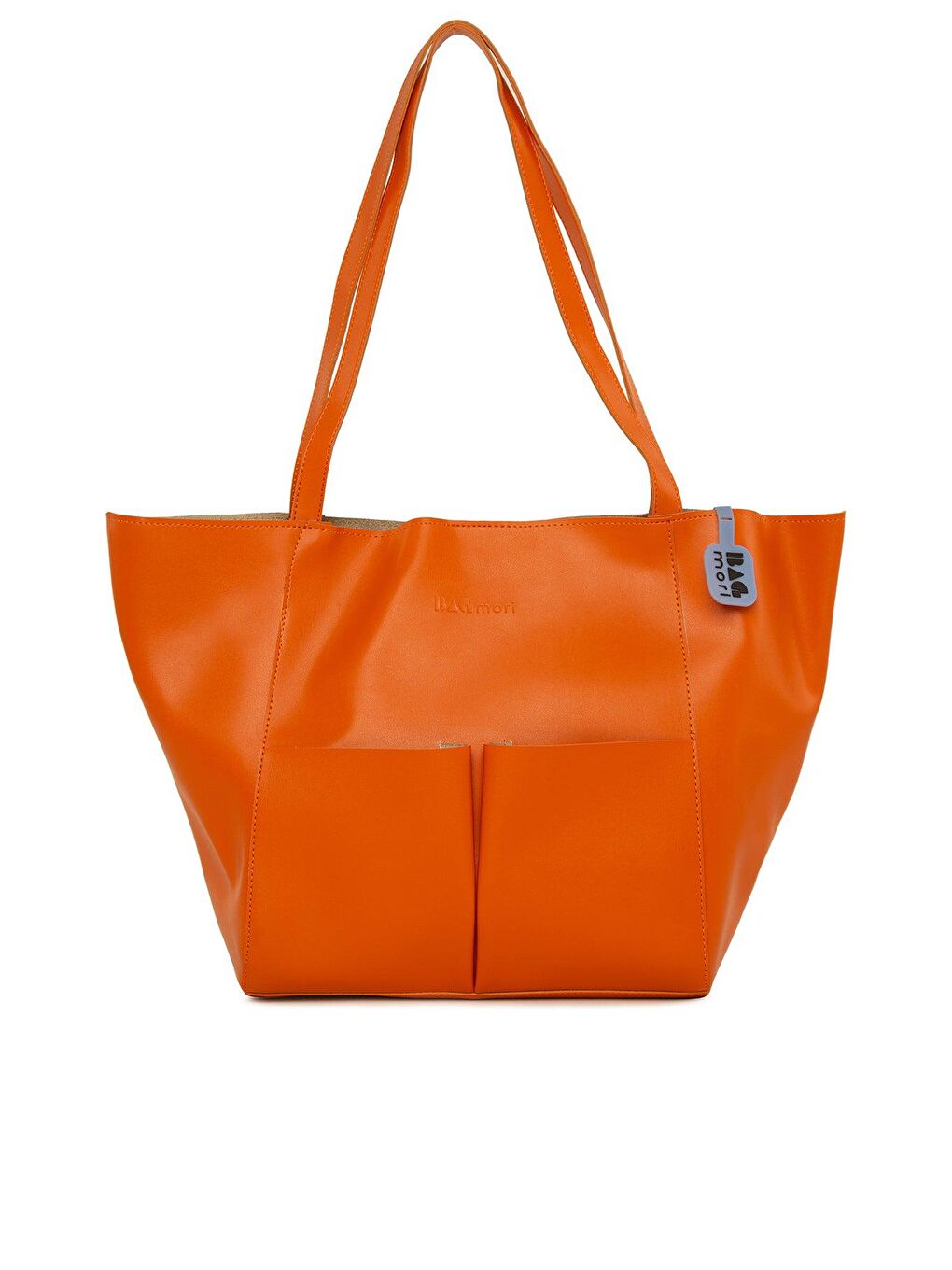 Turuncu Çift Cepli Logolu Büyük Tote Çanta