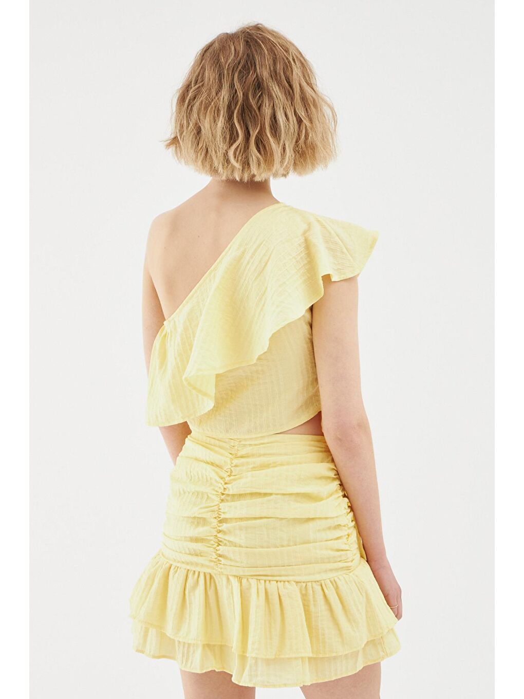 Tek Omuz Bağlamalı Bluz Sarı-4