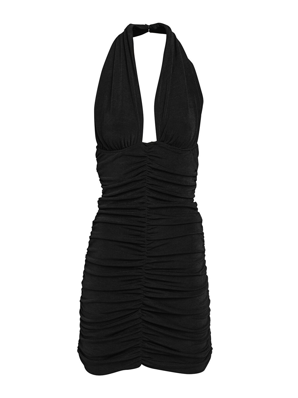 Boyundan Bağlamalı Büzgülü Elbise Siyah-1