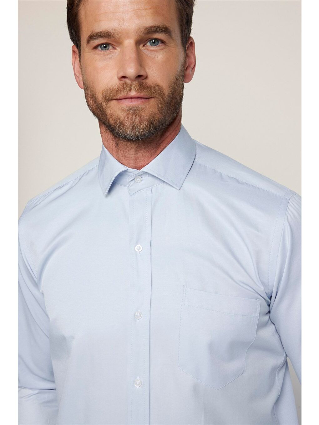 Erkek Regular Fit Klasik Kesim Pamuklu Düz Mavi Gömlek-2