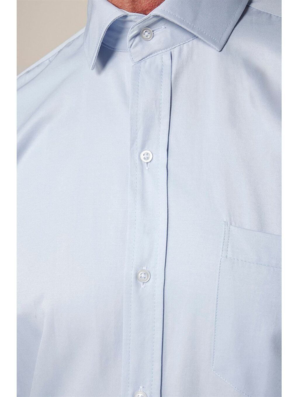 Erkek Regular Fit Klasik Kesim Pamuklu Düz Mavi Gömlek-3
