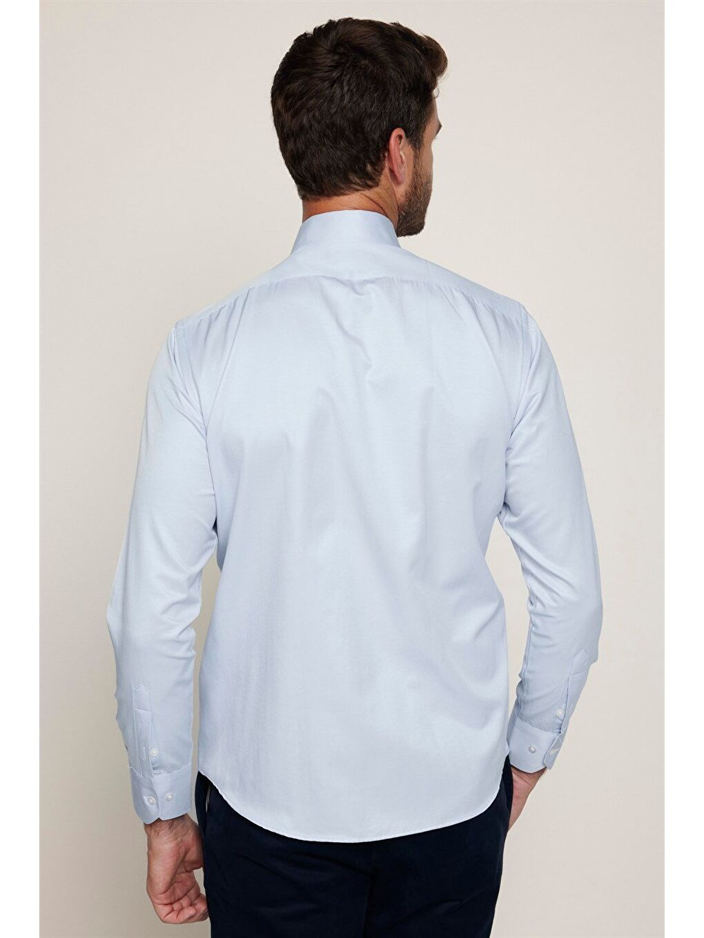 Erkek Regular Fit Klasik Kesim Pamuklu Düz Mavi Gömlek-4