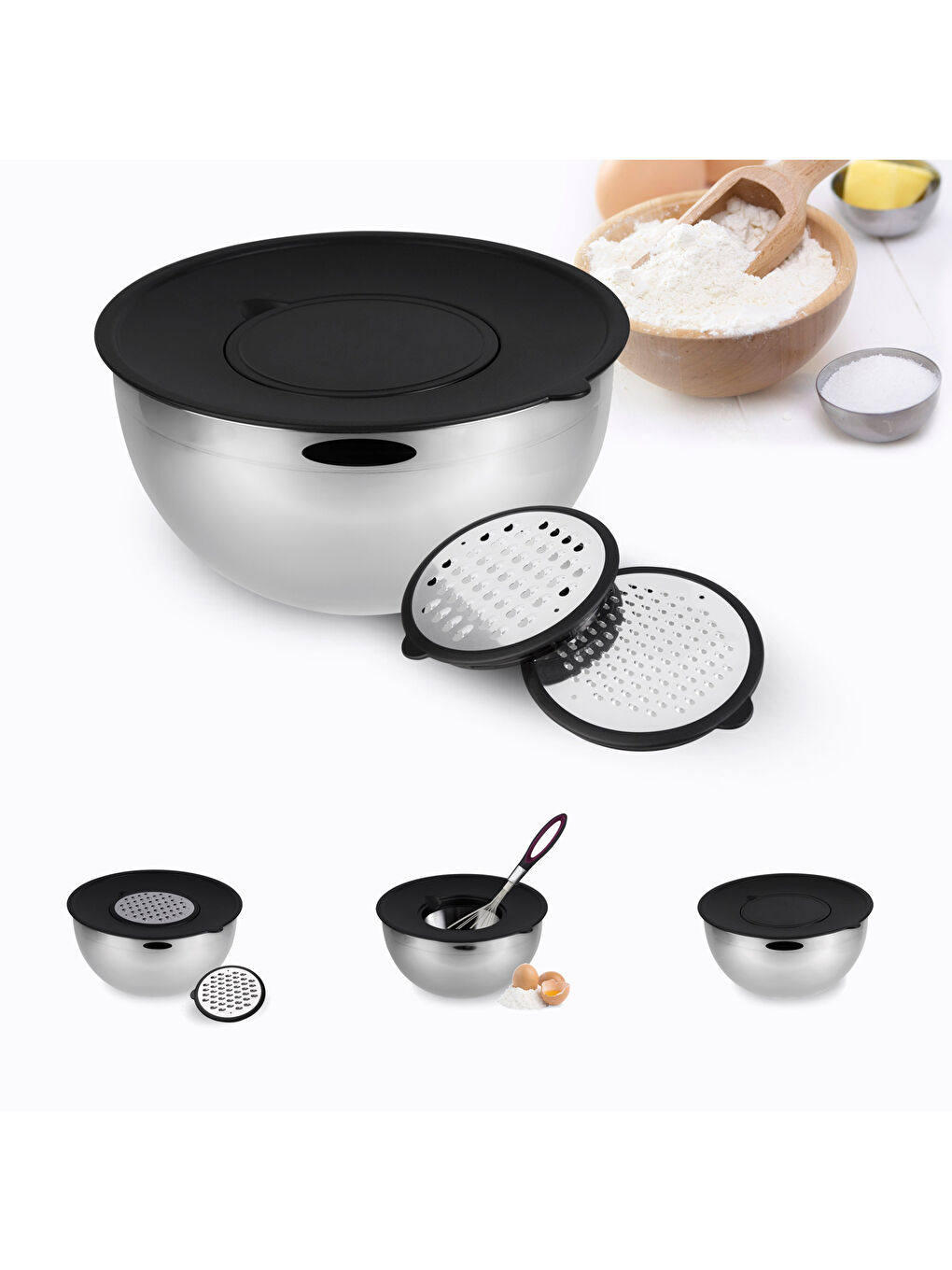 Demre 3 in 1 Siyah Çok Amaçlı Karıştırma ve Saklama Kabı-6