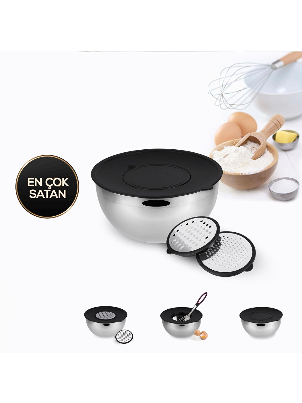 Demre 3 in 1 Siyah Çok Amaçlı Karıştırma ve Saklama Kabı-7