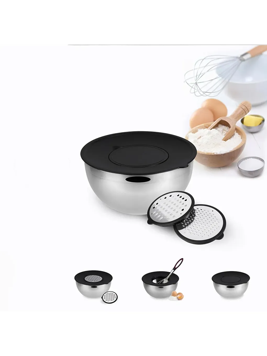 Demre 3 in 1 Siyah Çok Amaçlı Karıştırma ve Saklama Kabı-8