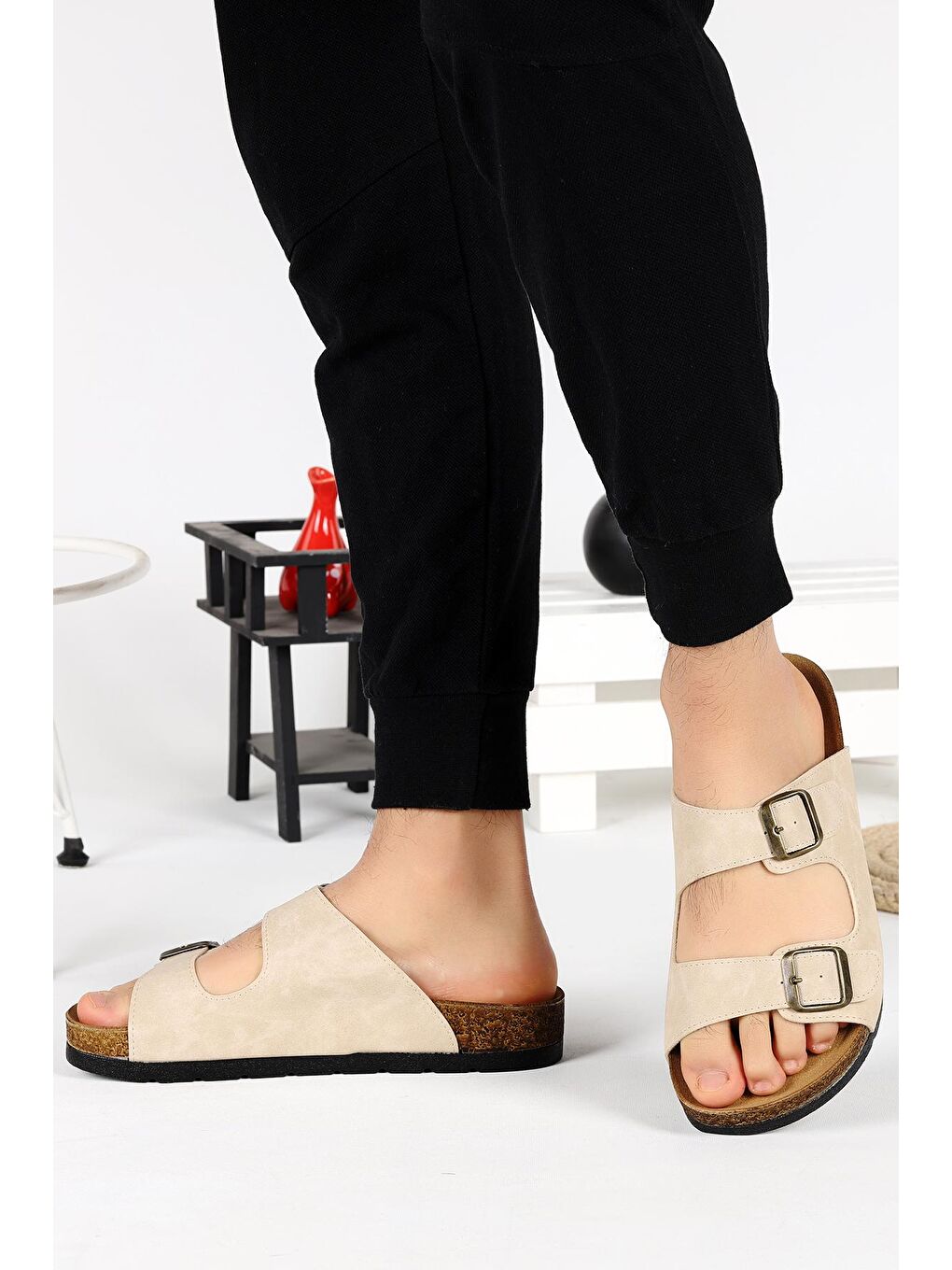 Bej Ender 10101 Günlük Kemerli Erkek Terlik-1