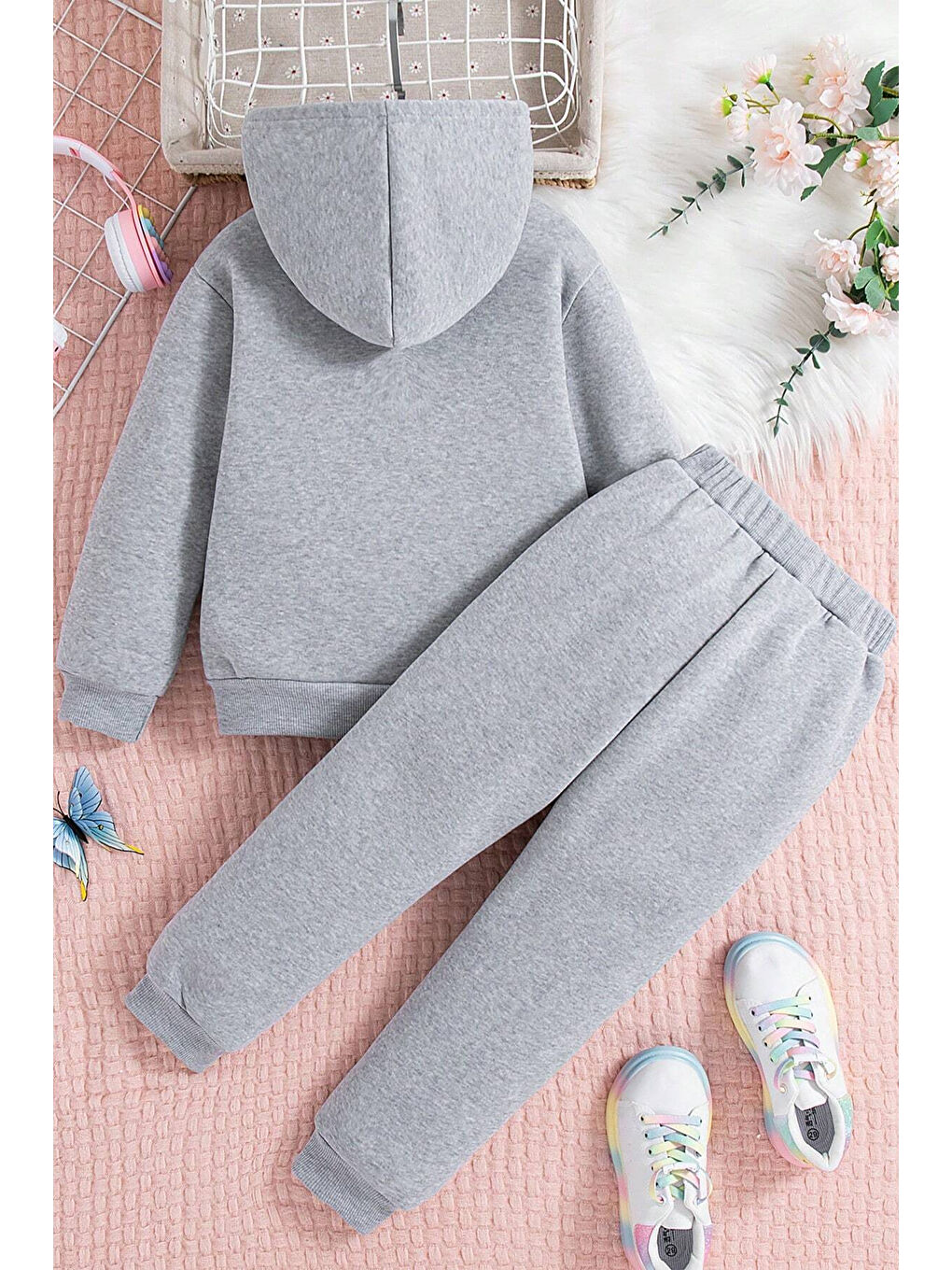 Gri Kalp Baskılı Erkek - Kız Rahat Eşofman Takımı-1