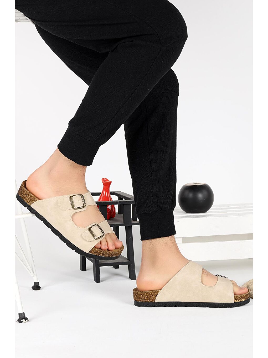 Bej Ender 10101 Günlük Kemerli Erkek Terlik-2