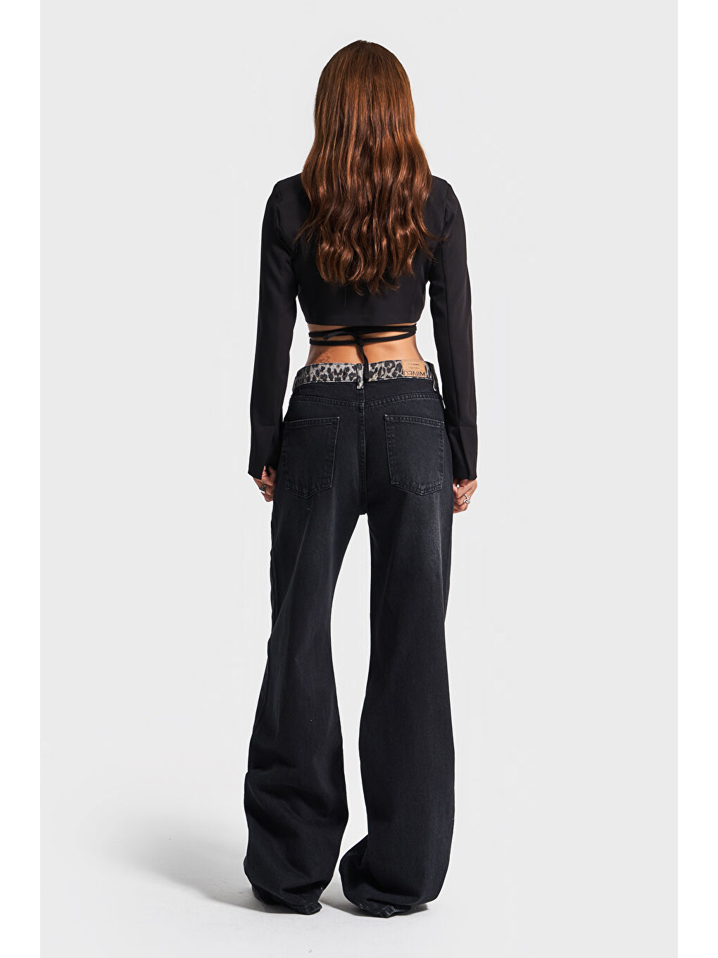 Gri Kadın Koyu Füme Renk 2w41 Midrise Wideleg Leopar Desenli Denim-4