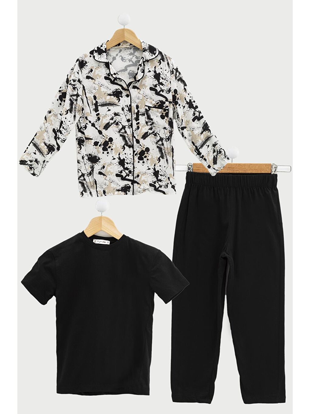 For You Kids Siyah Erkek Çocuk Pijama Takımı 3'lü