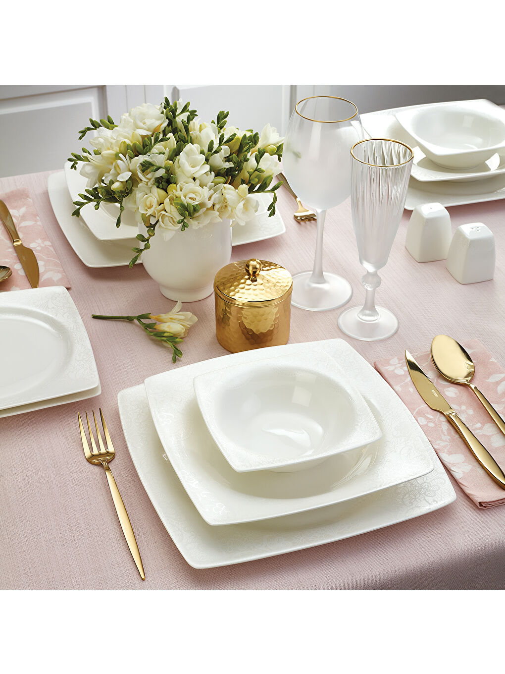 Beyaz Fine Bone Meyra 61 Parça 12 Kişilik Kare Yemek Takımı-6