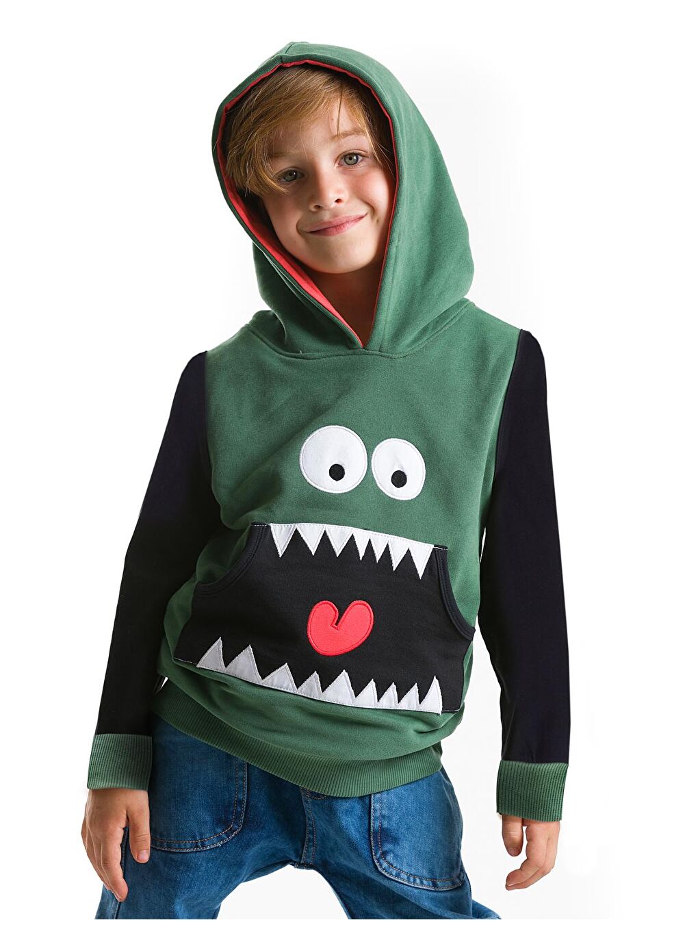 Denokids Yeşil Obur Kapişonlu Erkek Çocuk Sweatshirt