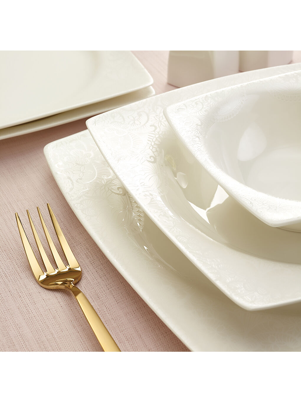 Beyaz Fine Bone Meyra 61 Parça 12 Kişilik Kare Yemek Takımı-7