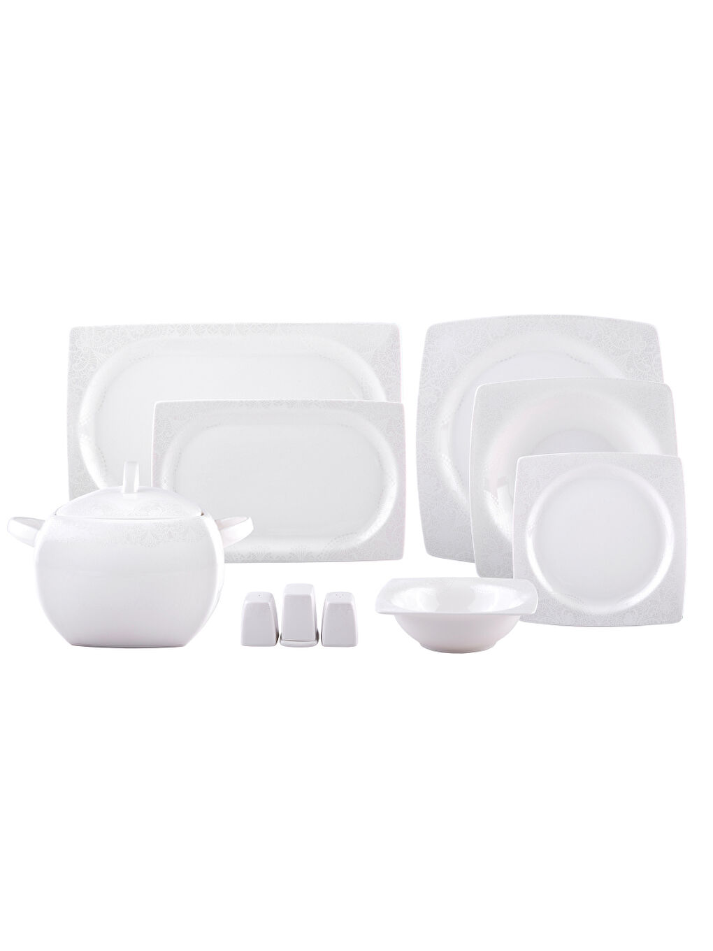 Beyaz Fine Bone Meyra 61 Parça 12 Kişilik Kare Yemek Takımı-8